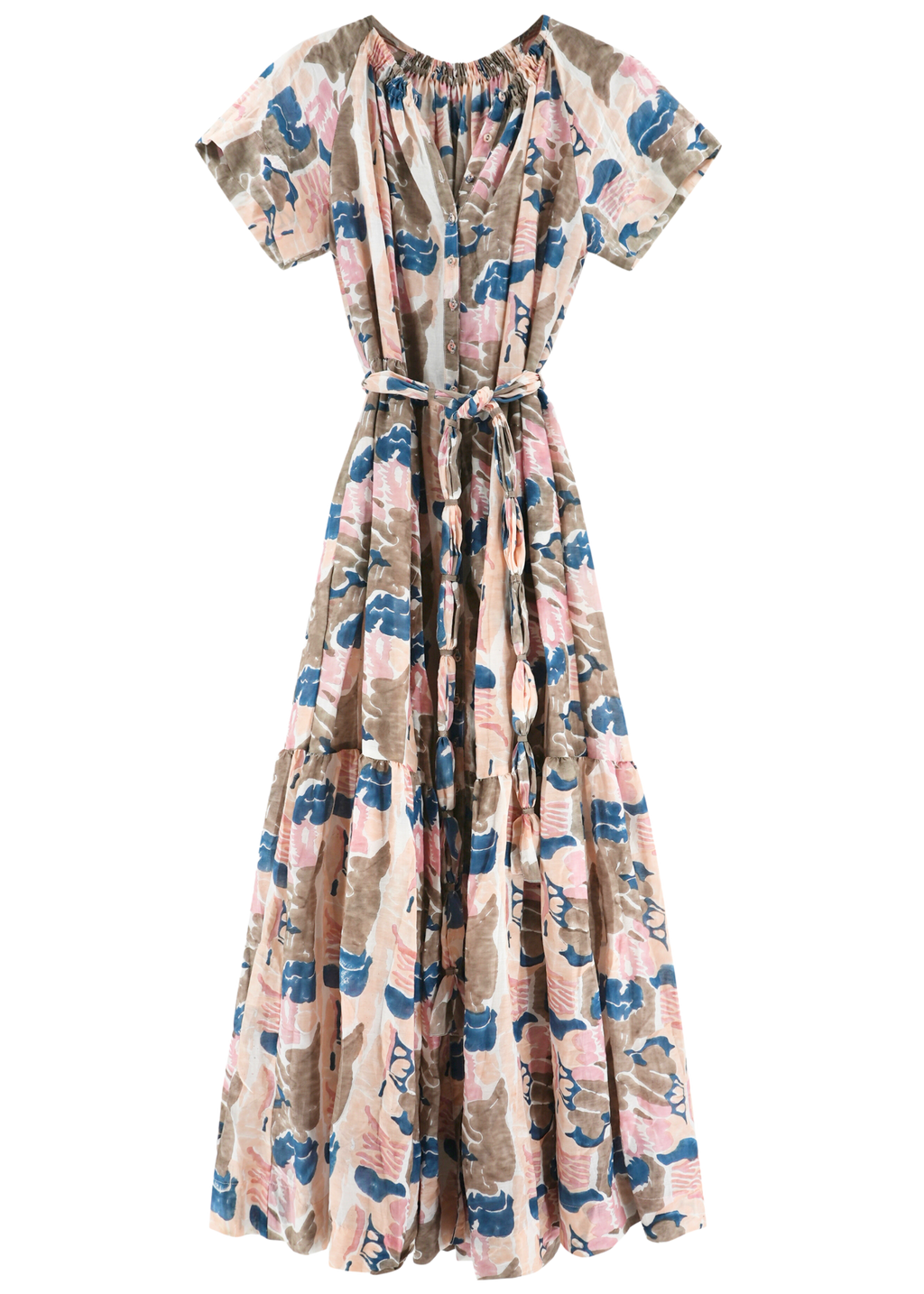 Tiered maxi Dress in front button placket