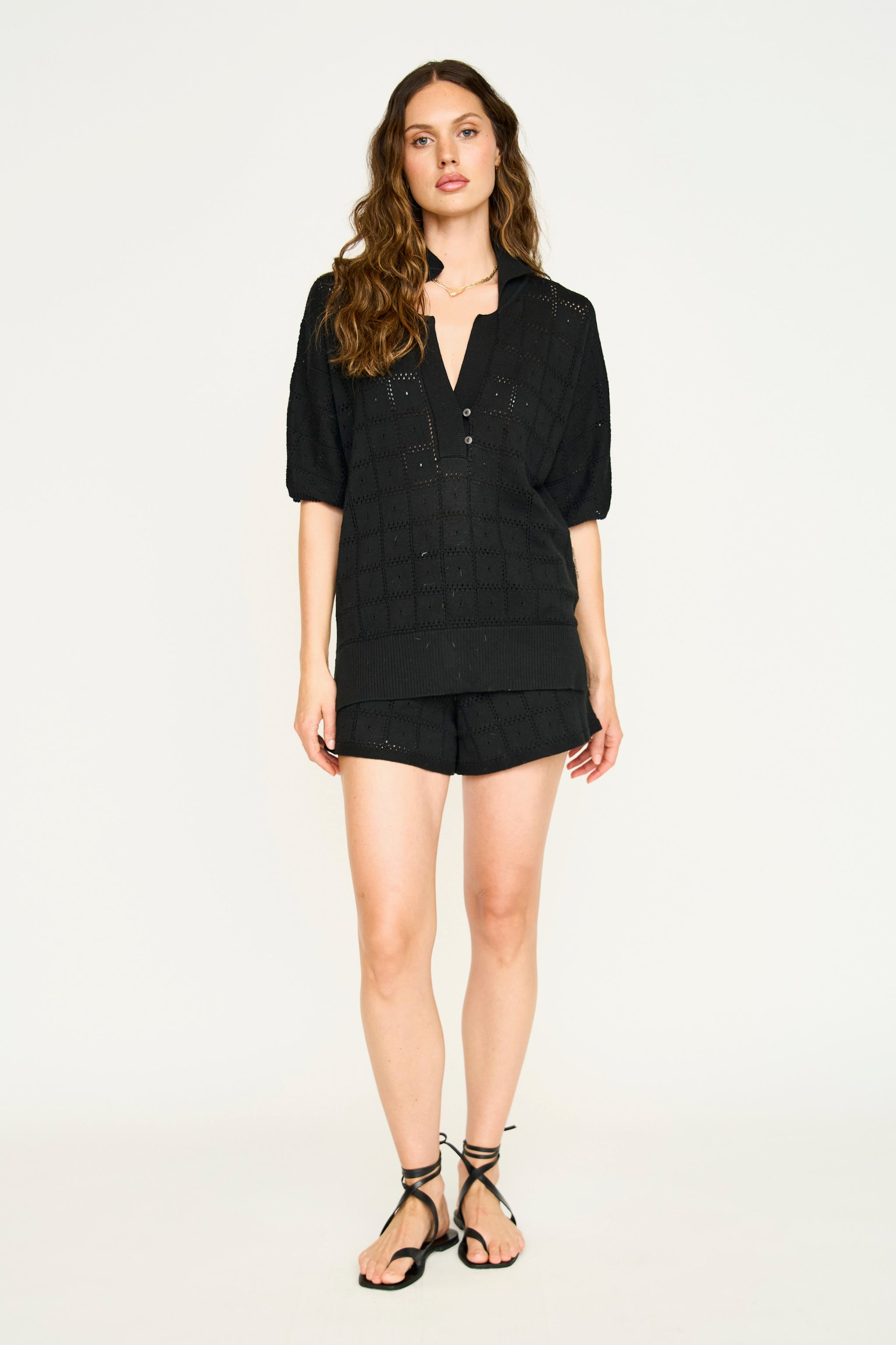 Pointelle Knit Top in Black