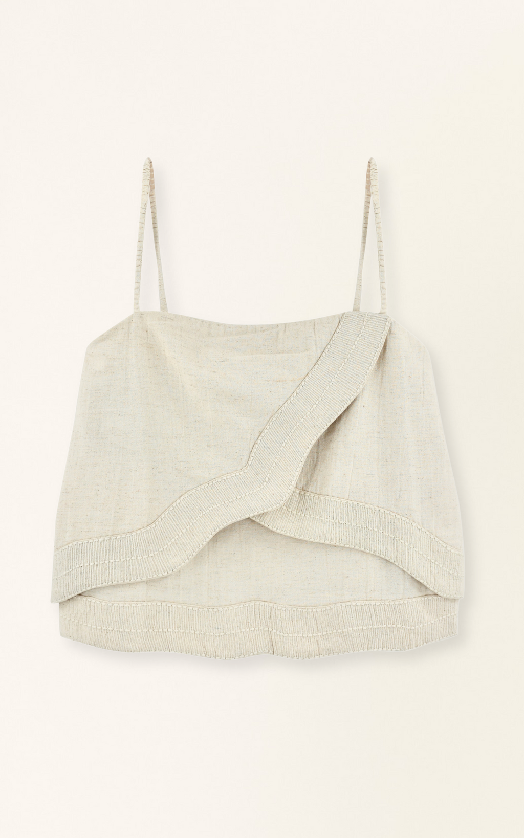 Tank in Oat Fossil linear embroidery