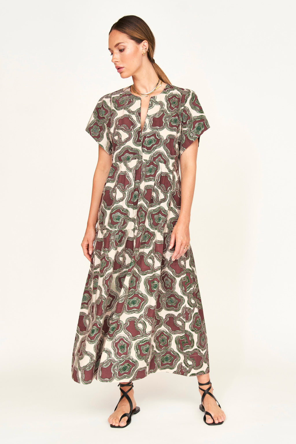 Dress in poplin gathered sleeves