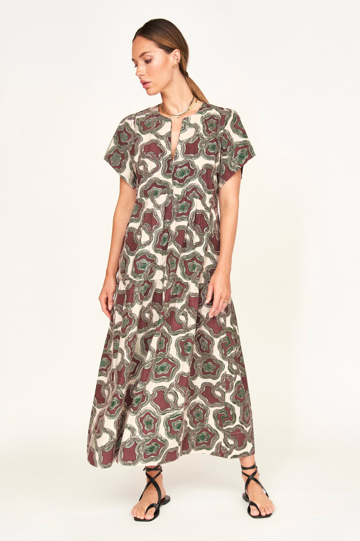 Dress in poplin gathered sleeves