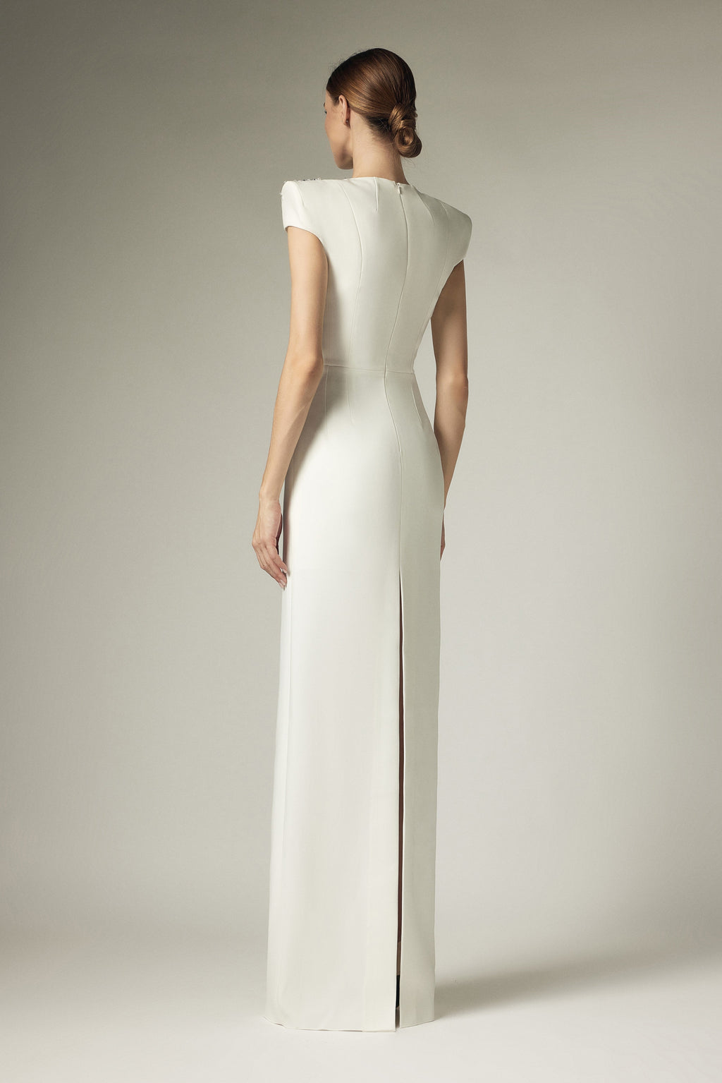 Broken diamond right shoulder dress