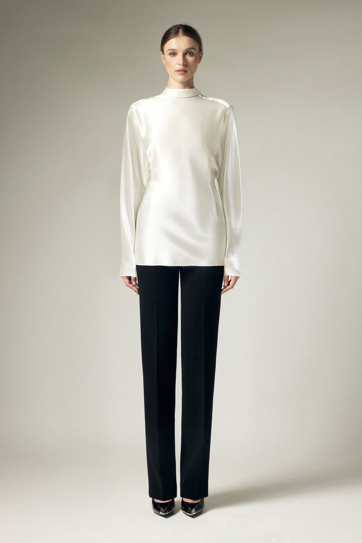 Satin waist cinched shirt