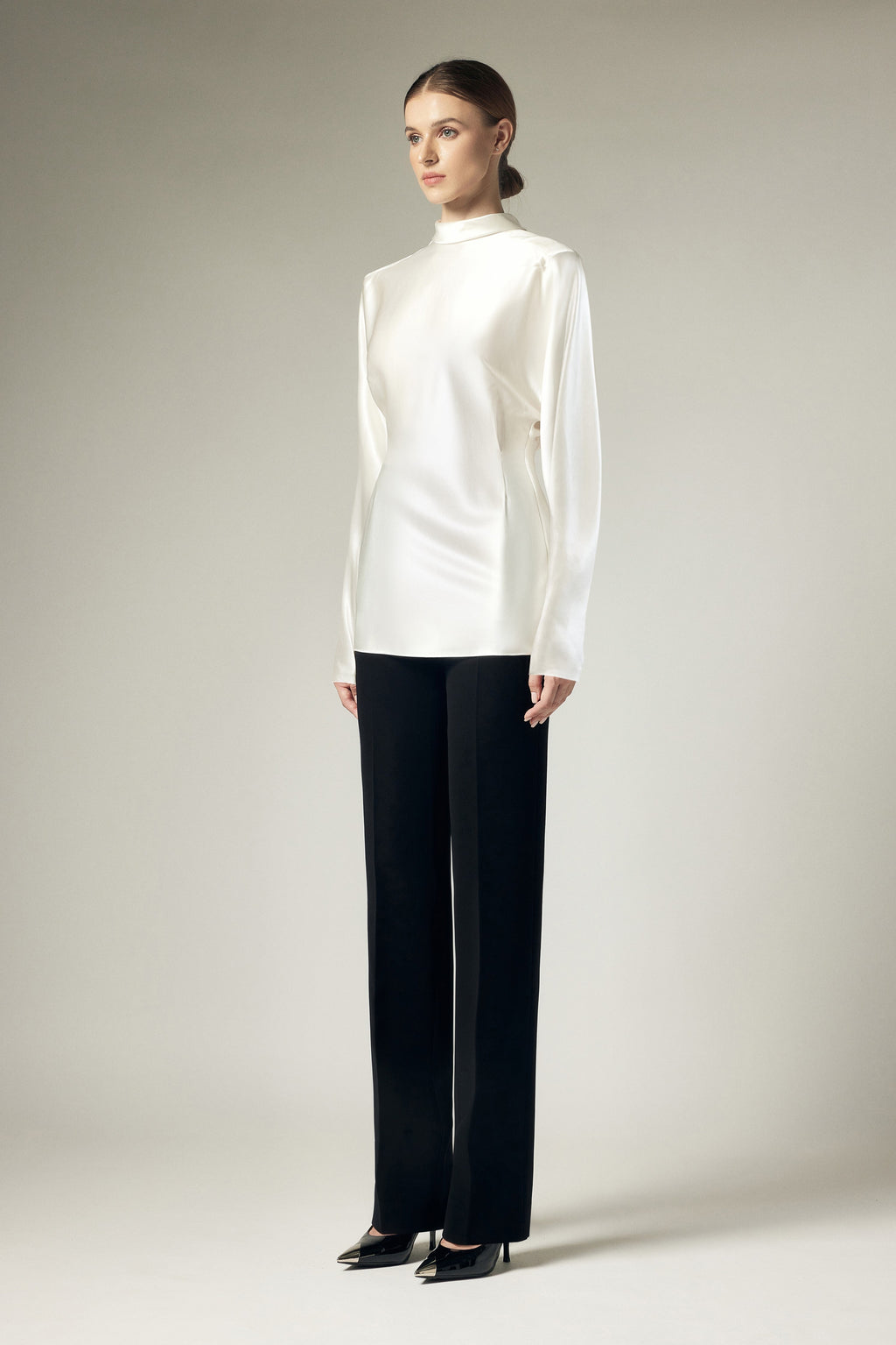 Satin waist cinched shirt