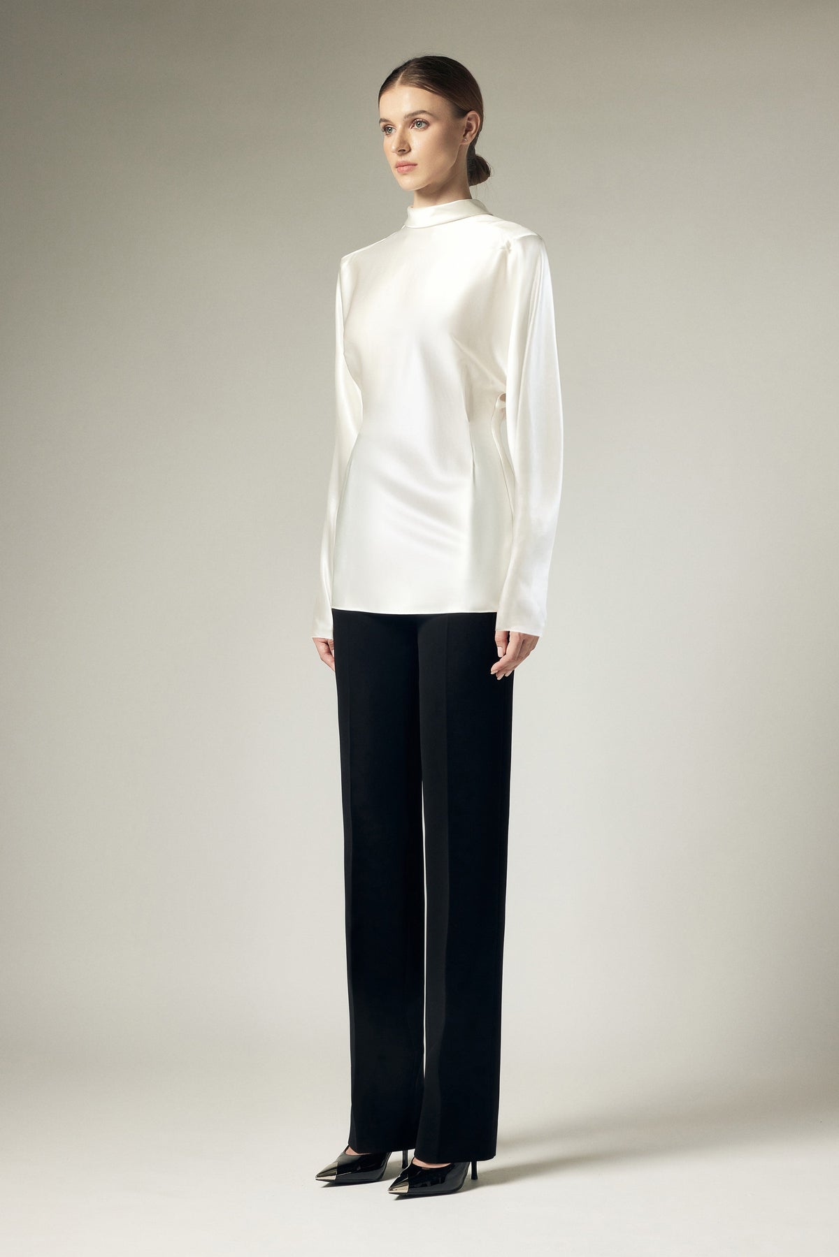 Satin waist cinched shirt