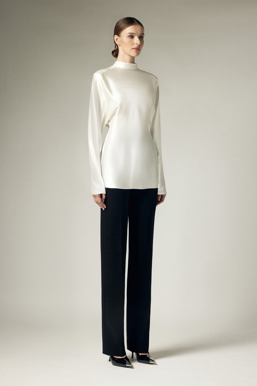 Satin waist cinched shirt