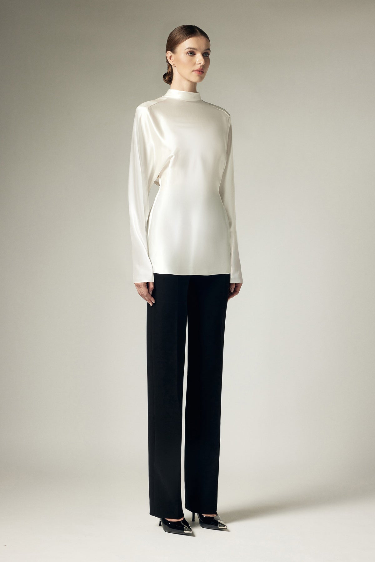 Satin waist cinched shirt