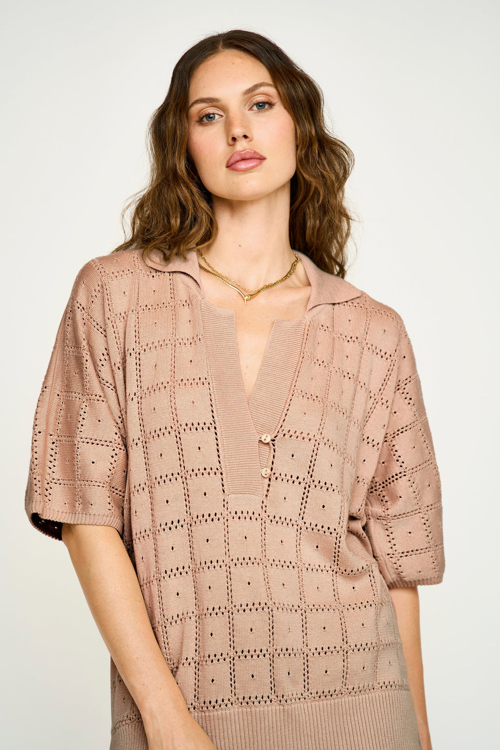 Lightweight cotton pointelle knit tunic