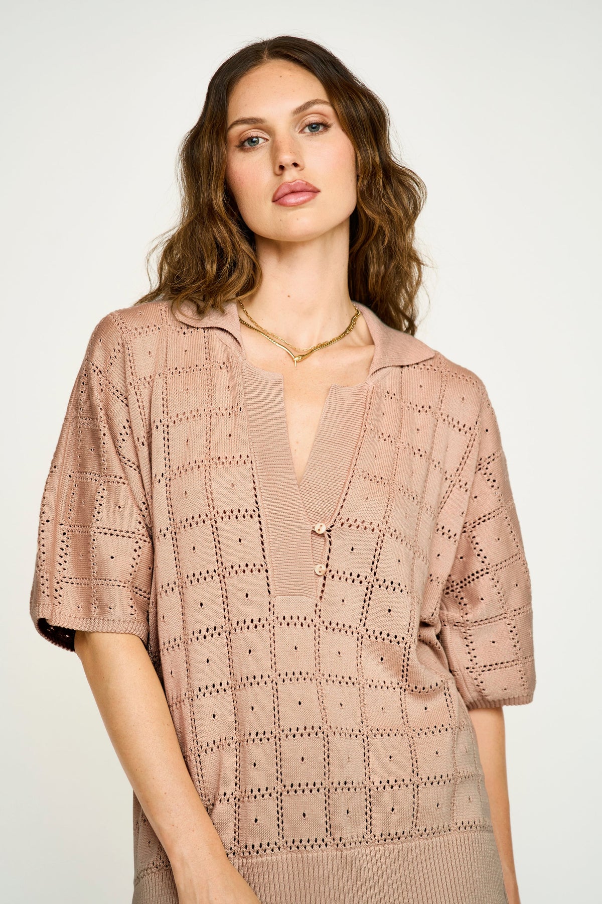Lightweight cotton pointelle knit tunic