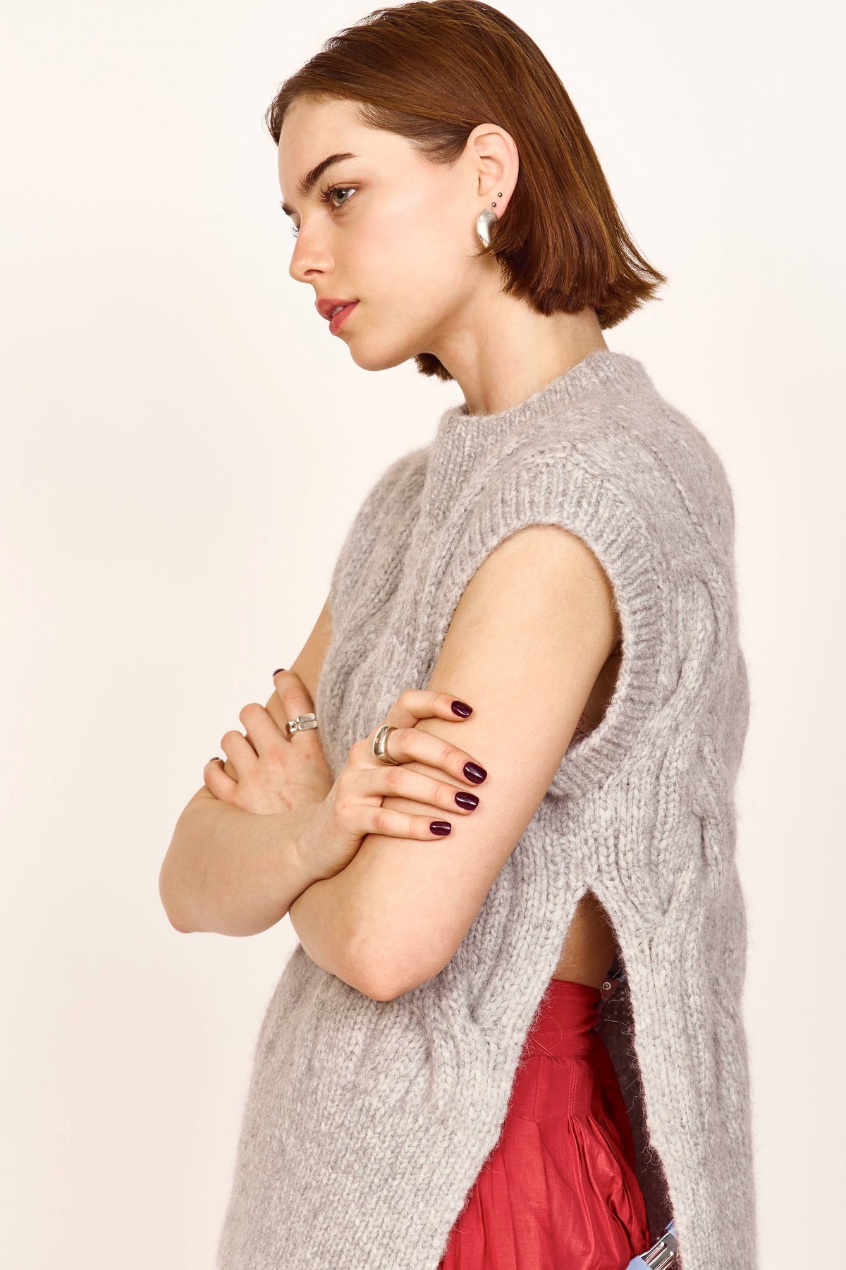 Hand Knit Sweater Vest in Dove Grey