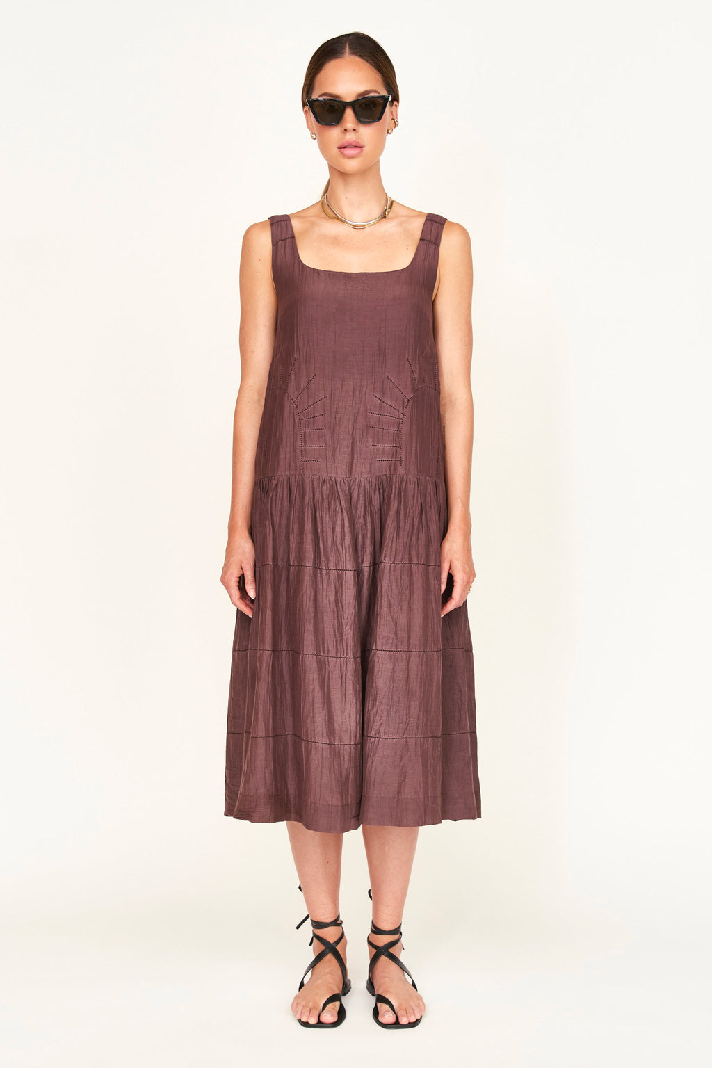 Drop waist low back high ankle length dress
